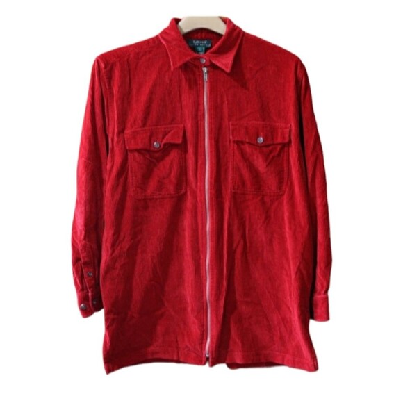 Lauren Ralph Lauren Red Corduroy Chore Jacket Blazer LG Full-Zip Heritage - Picture 1 of 12
